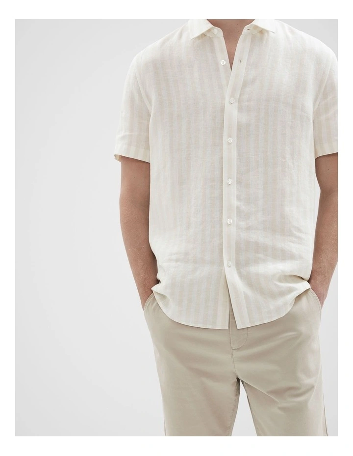 Linen Short Sleeve Regular Fit Shirt in White image 3