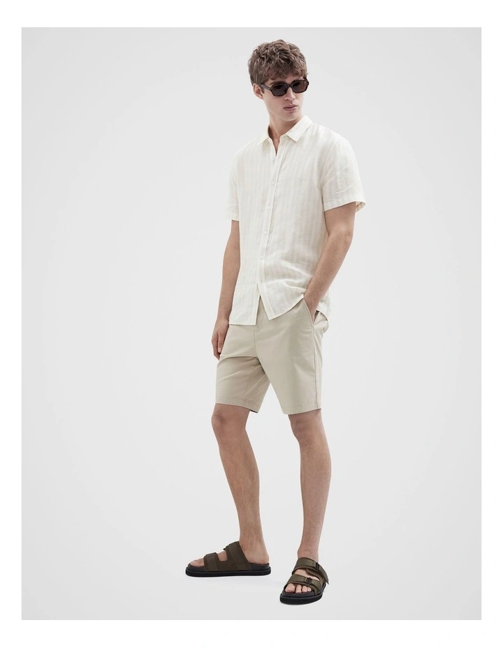 Linen Short Sleeve Regular Fit Shirt in White image 4