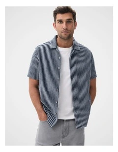 Herringbone Stripe Button Thru Shirt in Blue