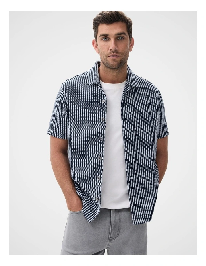 Herringbone Stripe Button Thru Shirt in Blue image 1