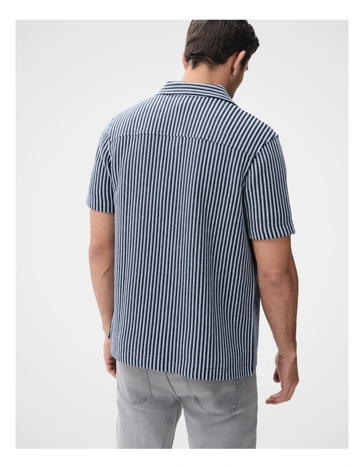 Herringbone Stripe Button Thru Shirt in Blue image 2