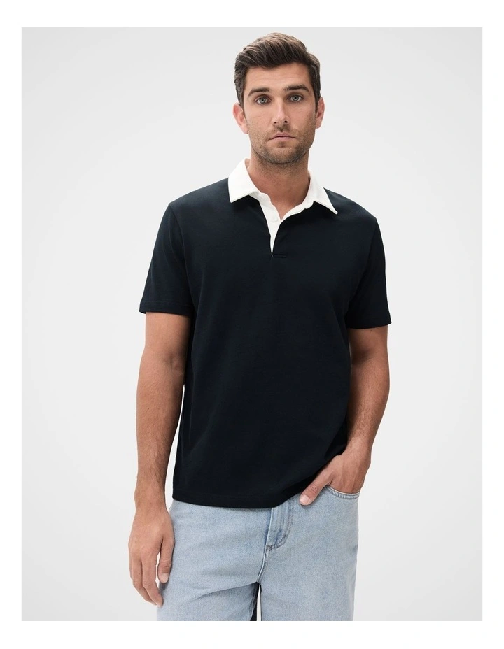 Varsity Polo Shirt in Navy image 1