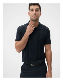 Panel Stitch Knit Polo in Navy