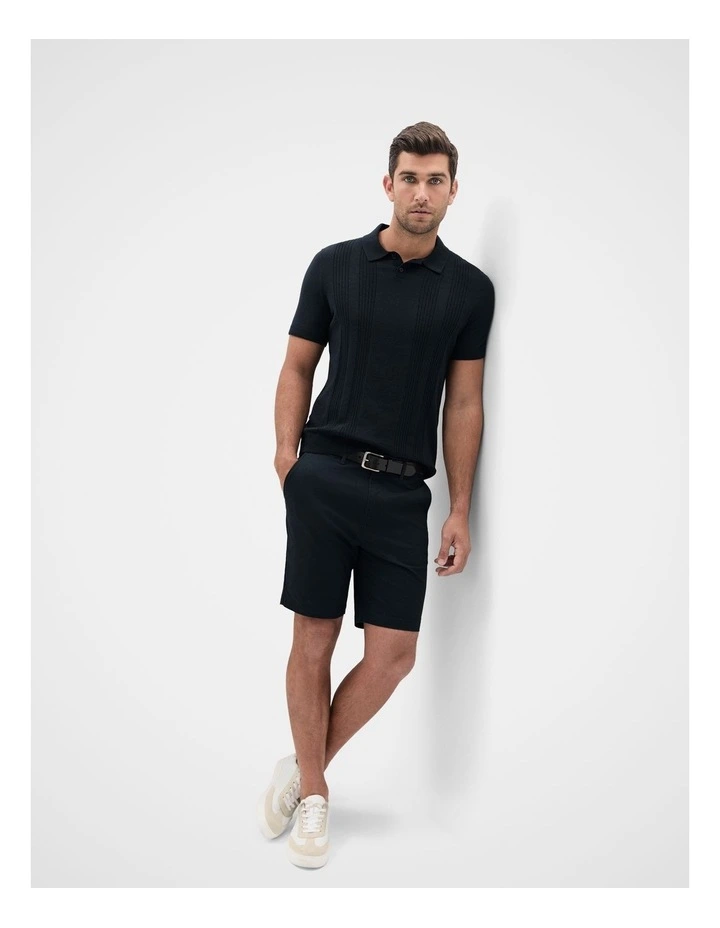 Panel Stitch Knit Polo in Navy image 4