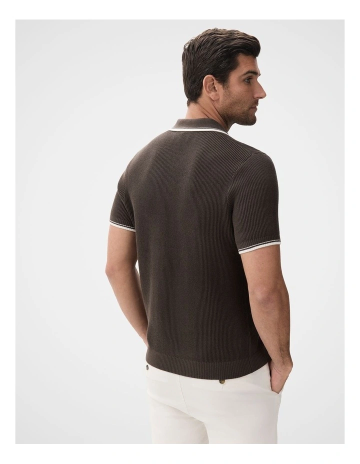 Tipped Knit Polo in Brown image 2