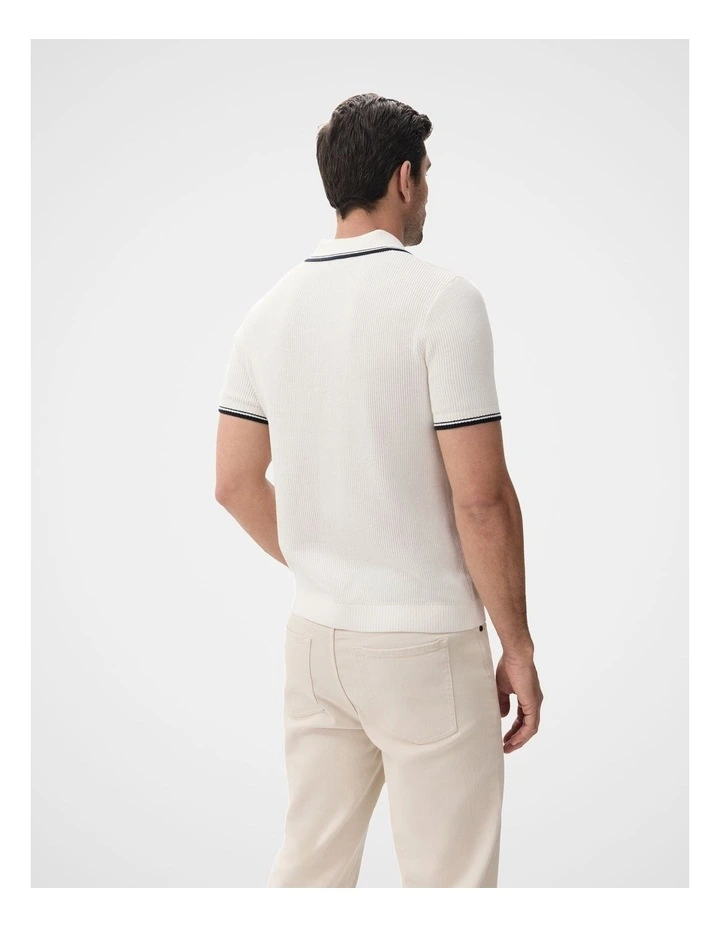 Tipped Knit Polo in White image 2
