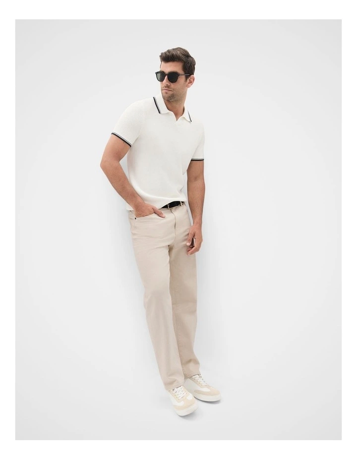 Tipped Knit Polo in White image 4