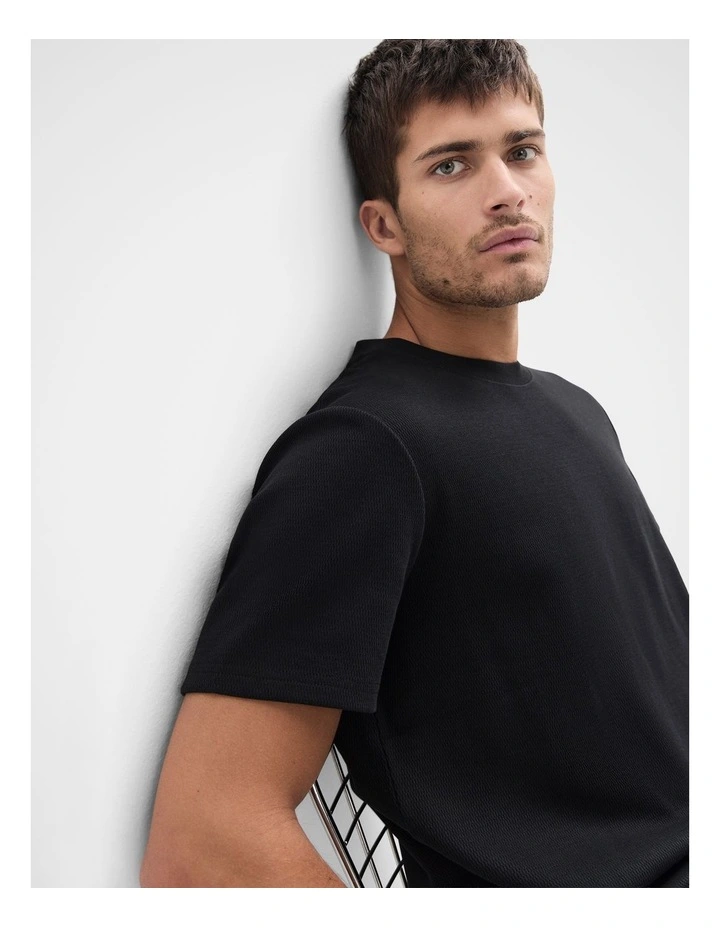 Jacquard Relaxed Fit T-shirt in Black image 3