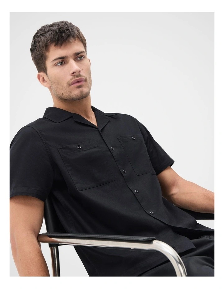 Brushed Safari Regular Fit Shirt in Black image 3