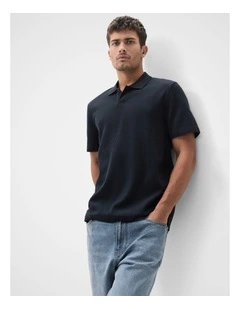 Rib Polo Shirt in Blue