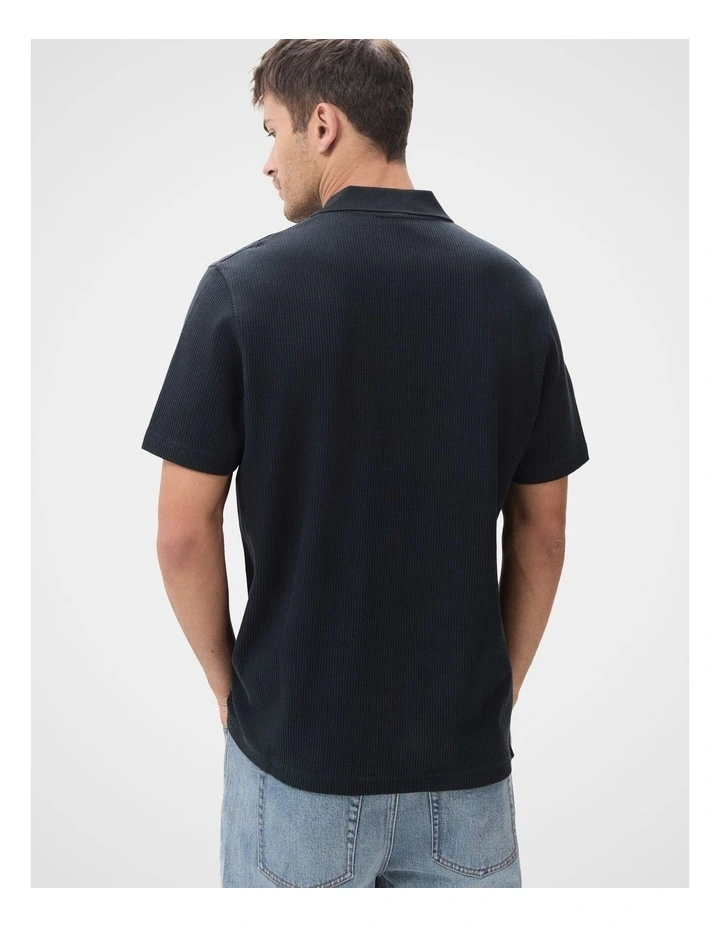 Rib Polo Shirt in Blue image 2