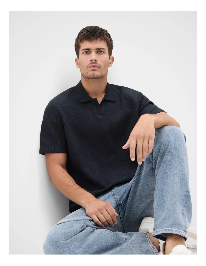Rib Polo Shirt in Blue image 4