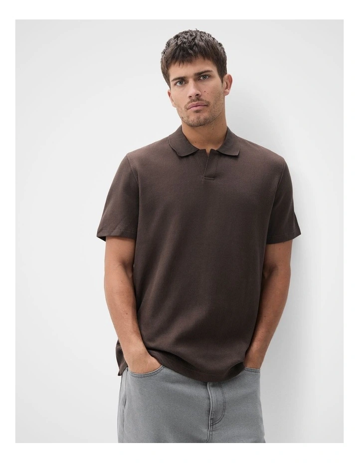 Rib Polo Shirt in Brown image 1