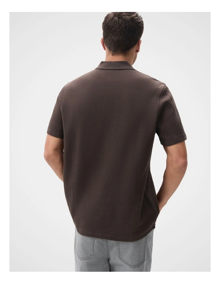 Rib Polo Shirt in Brown image 2
