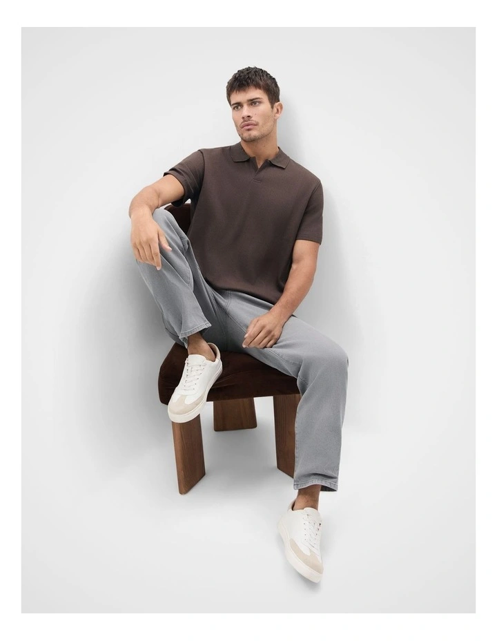 Rib Polo Shirt in Brown image 4