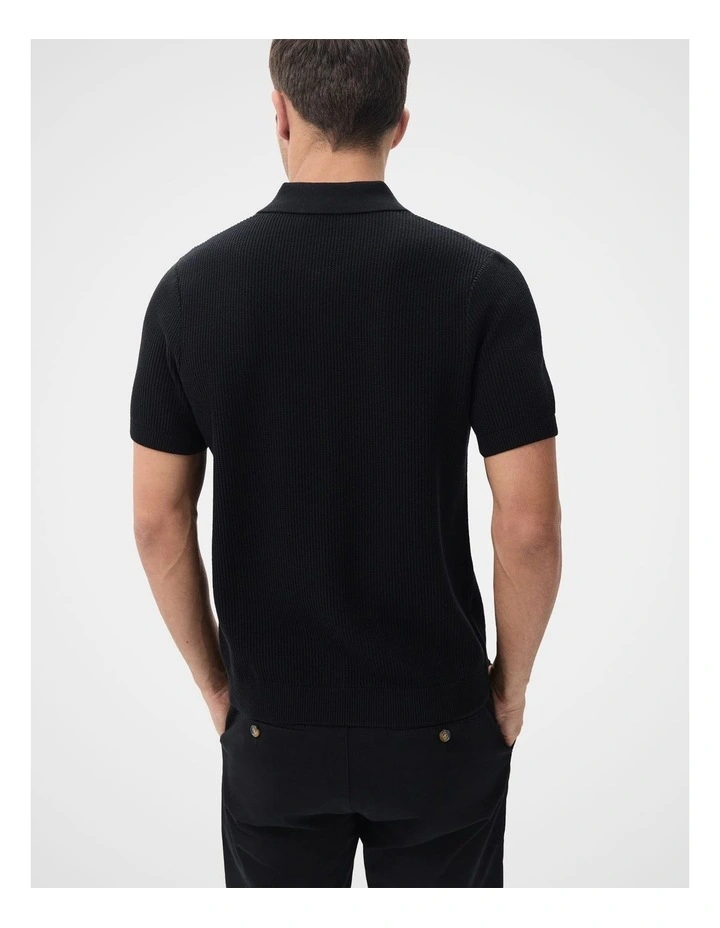 Textured Knit Polo in Black image 2