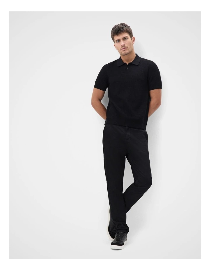 Textured Knit Polo in Black image 4