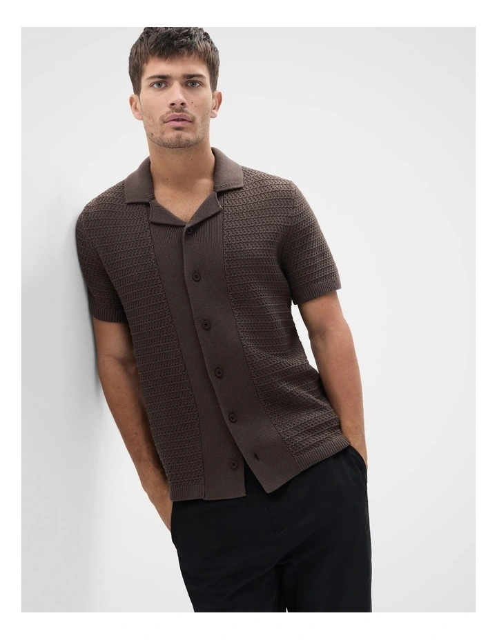 Ripple Stitch Button Thru Shirt in Brown image 1