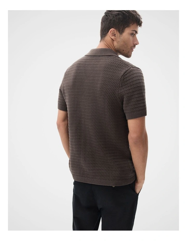 Ripple Stitch Button Thru Shirt in Brown image 2