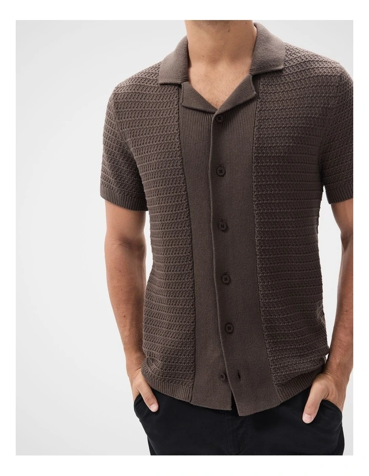 Ripple Stitch Button Thru Shirt in Brown image 3
