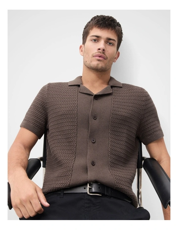 Ripple Stitch Button Thru Shirt in Brown image 4
