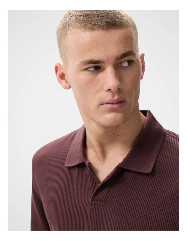 Rib Polo Shirt in Purple image 3