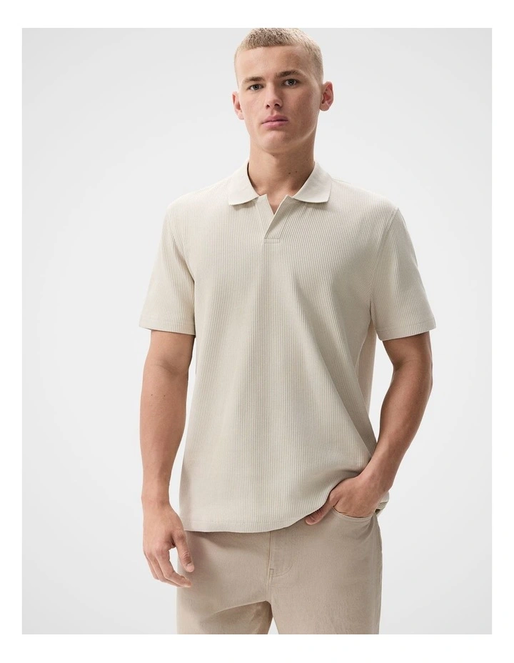 Rib Polo Shirt in Cream image 1