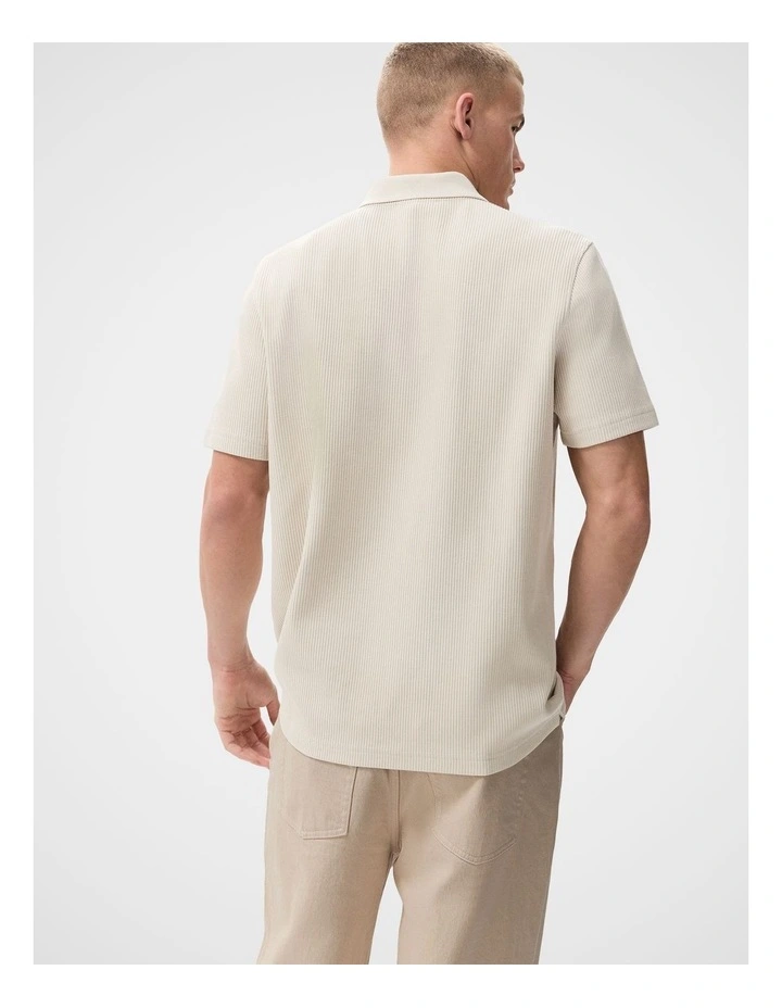 Rib Polo Shirt in Cream image 2