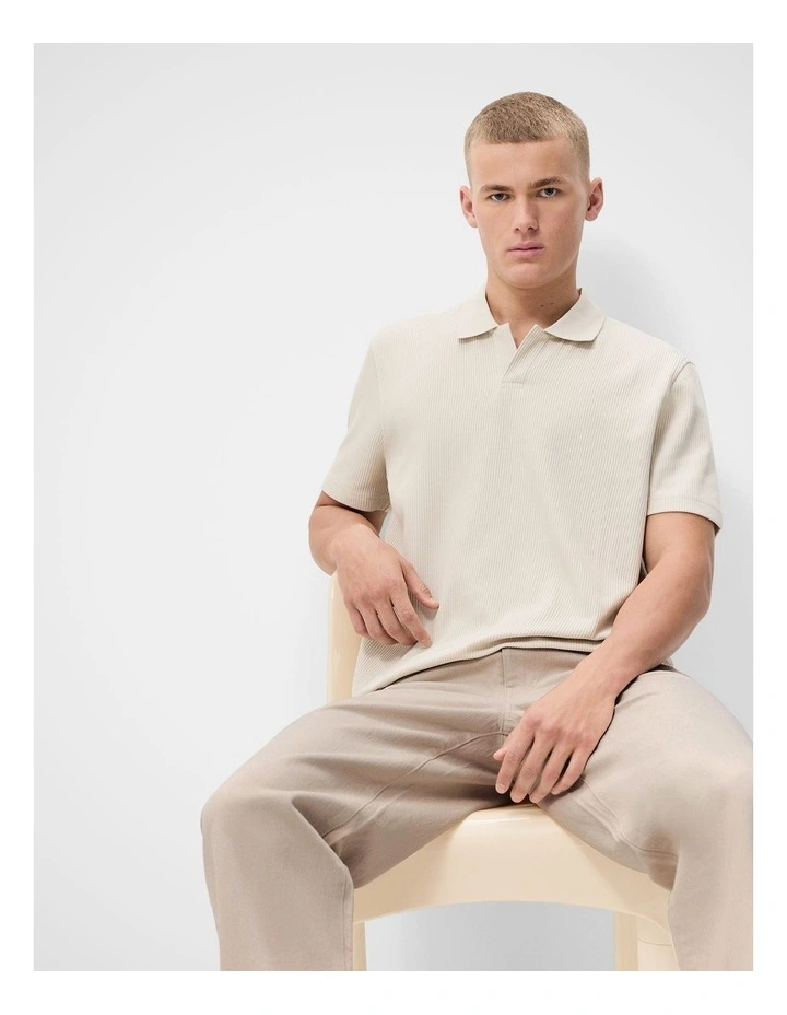 Rib Polo Shirt in Cream image 3