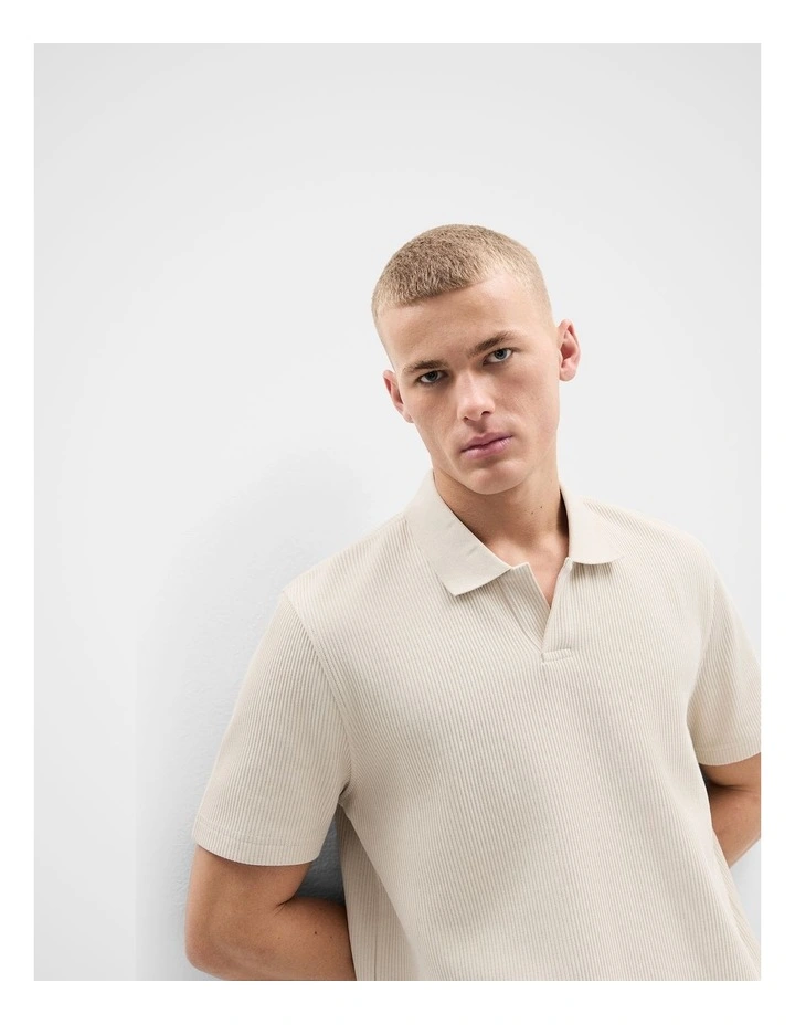 Rib Polo Shirt in Cream image 4