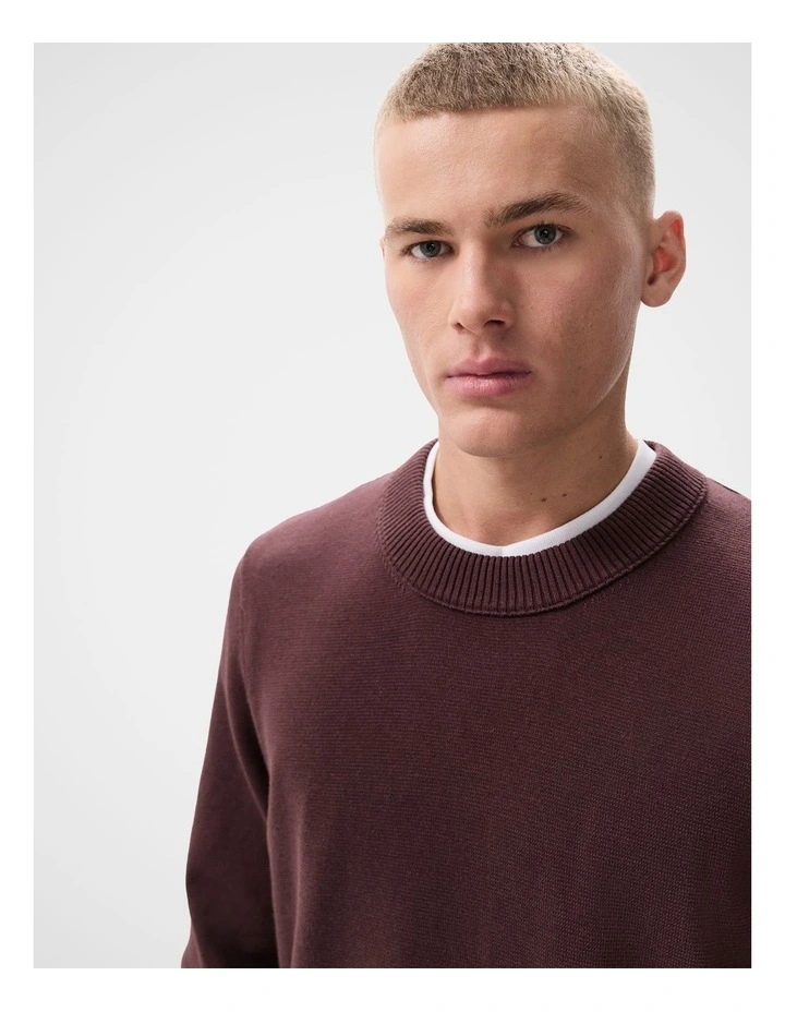 Lightweight Crew Neck Knit T-shirt in Brown image 2