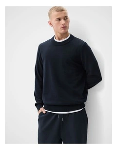 Lightweight Crew Neck Knit T-shirt in Blue