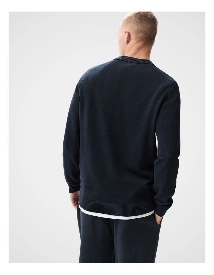 Lightweight Crew Neck Knit T-shirt in Blue image 2