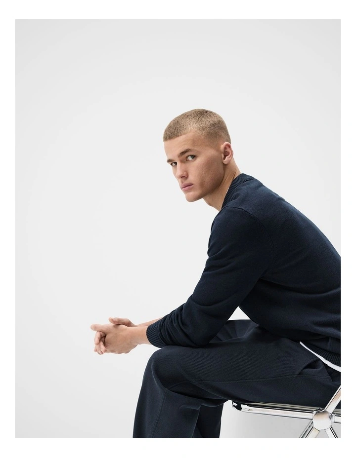 Lightweight Crew Neck Knit T-shirt in Blue image 3