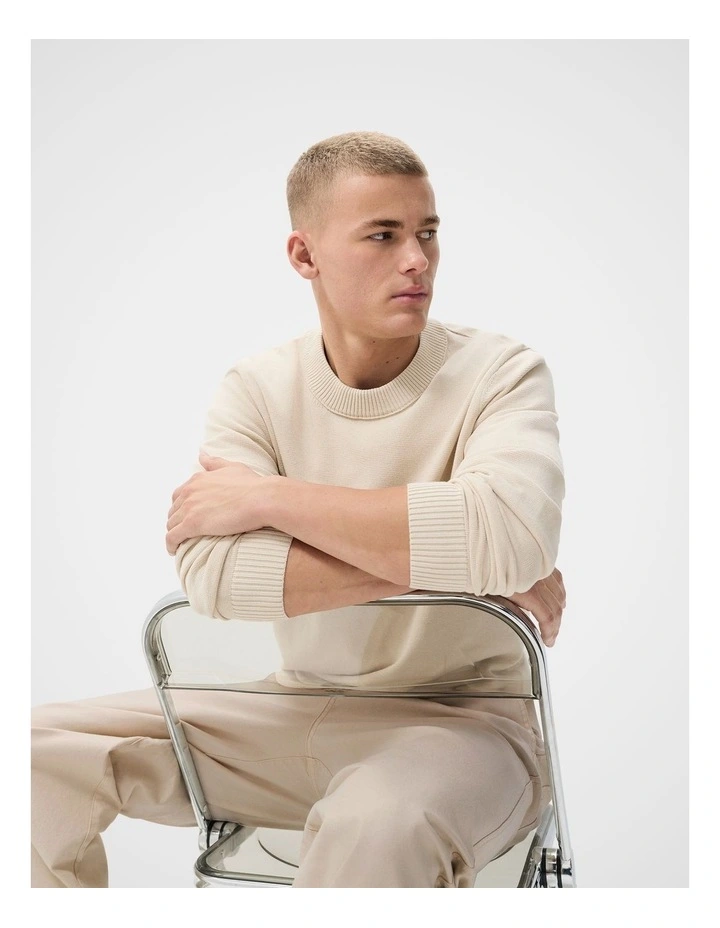 Lightweight Crew Neck Knit T-shirt in Cream image 3