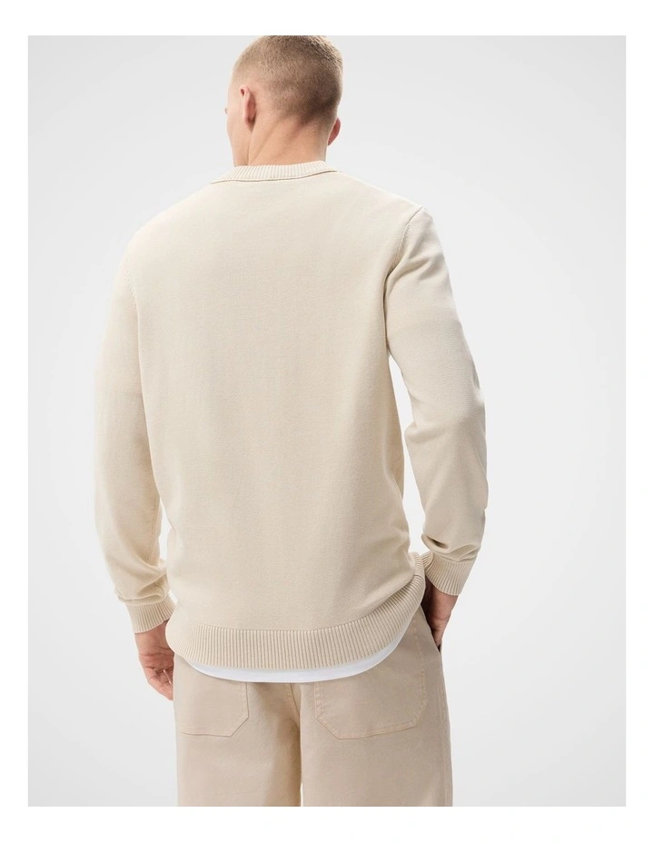 Lightweight Crew Neck Knit T-shirt in Cream image 3