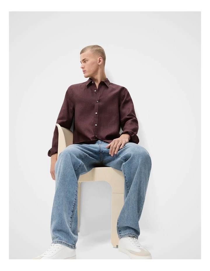 Linen Regular Fit Shirt in Brown image 3