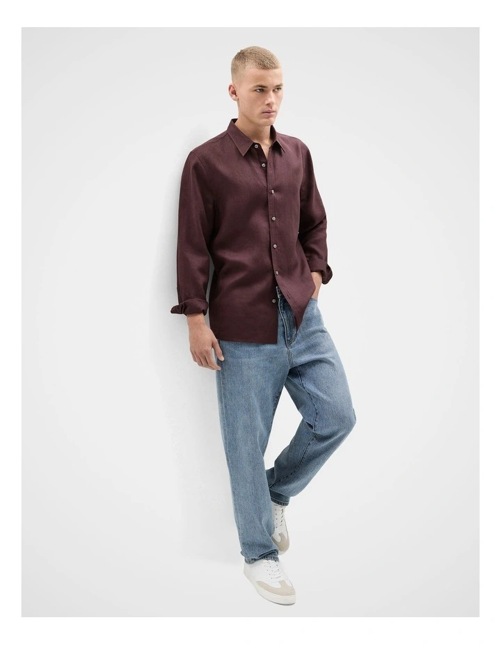Linen Regular Fit Shirt in Brown image 4