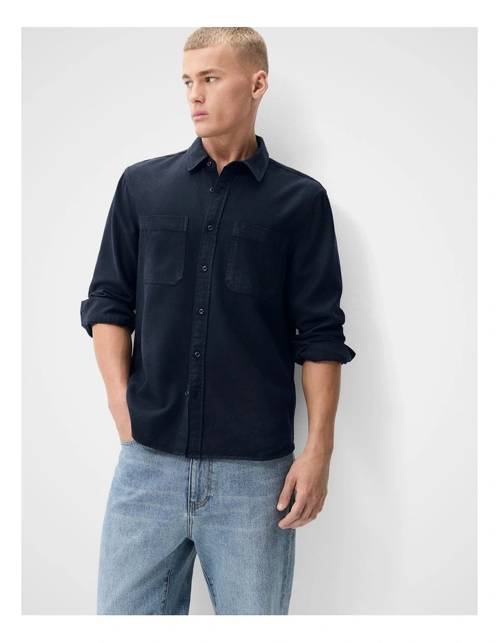 Cotton Lyocell Relaxed Fit Shirt in Blue image 1