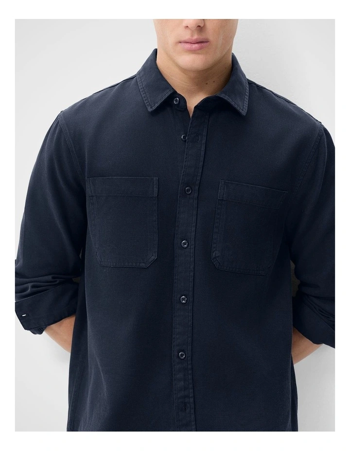 Cotton Lyocell Relaxed Fit Shirt in Blue image 3
