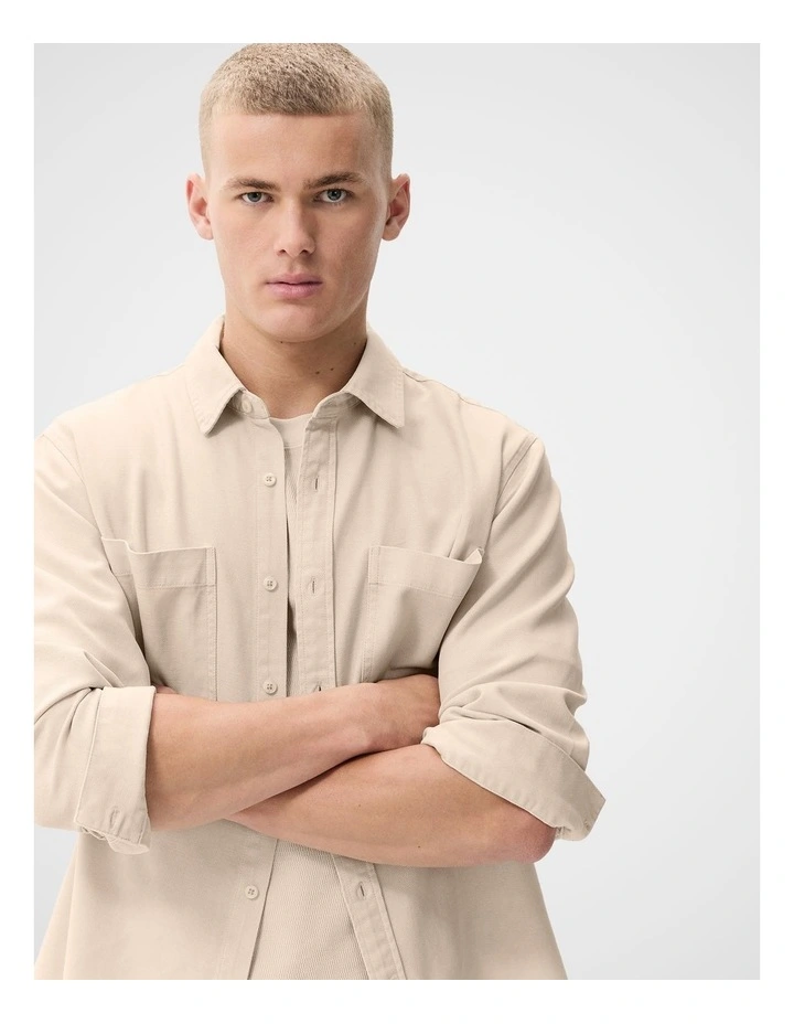 Cotton Lyocell Relaxed Fit Shirt in Cream image 3