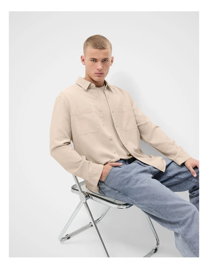 Cotton Lyocell Relaxed Fit Shirt in Cream image 4