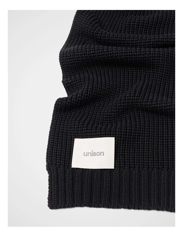Textured Knit Scarf in Black image 2