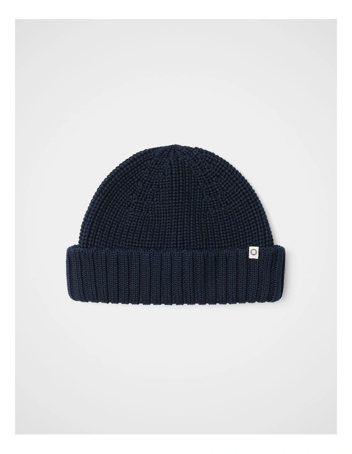 Textured Fishermans Beanie in Navy image 1
