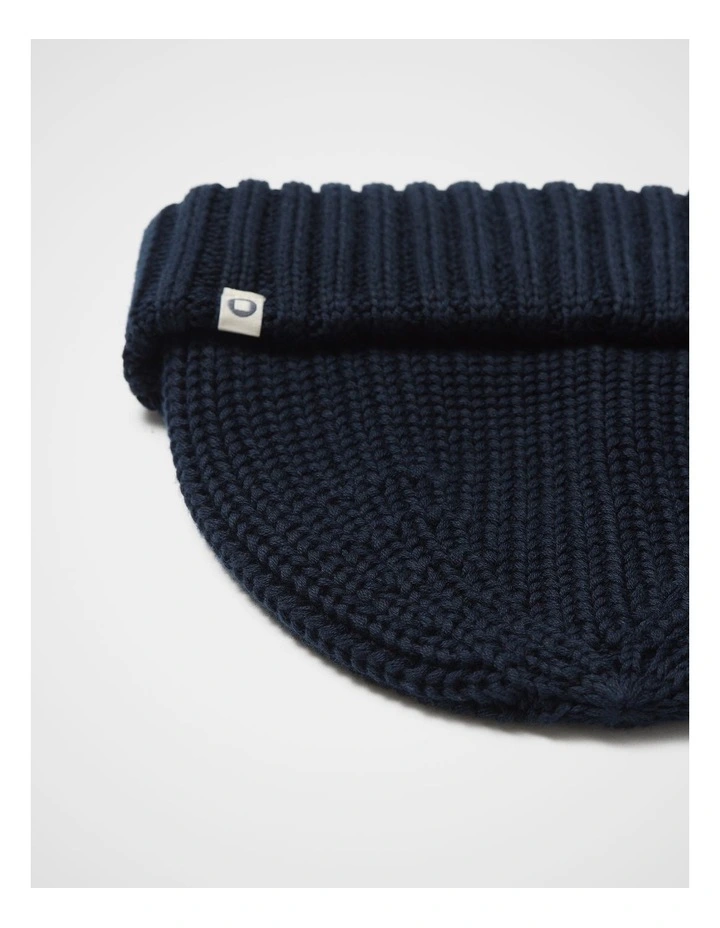 Textured Fishermans Beanie in Navy image 2