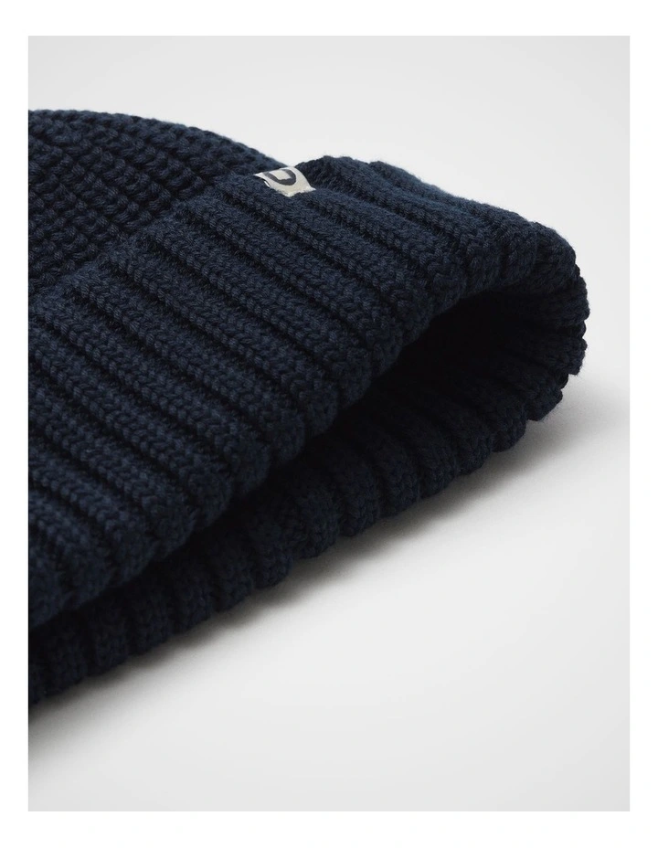 Textured Fishermans Beanie in Navy image 3