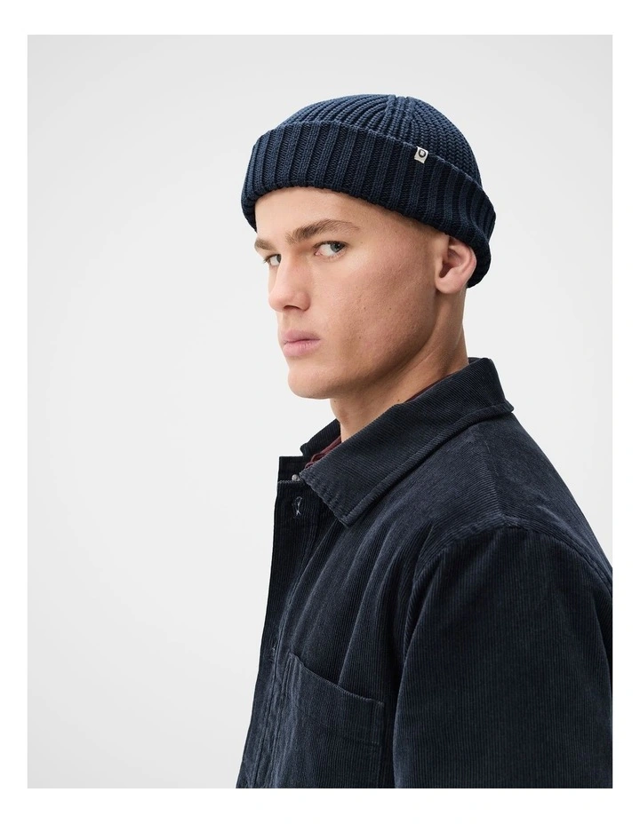 Textured Fishermans Beanie in Navy image 4