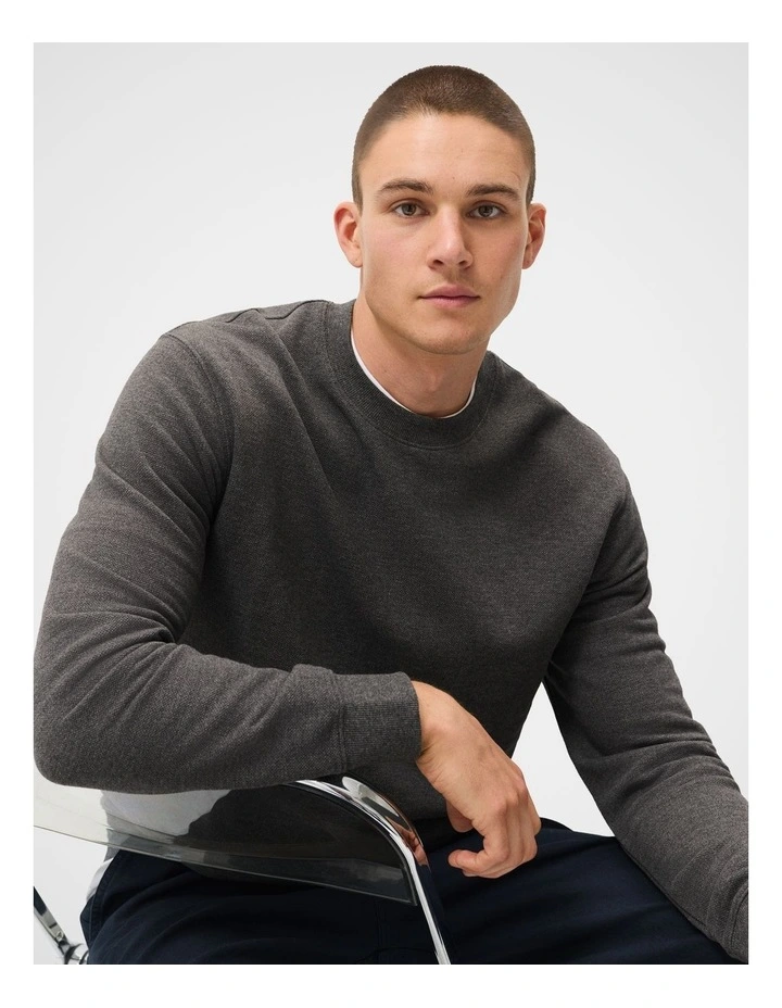 Dobby Textured Pullover Sweater in Grey image 4