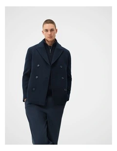 Wool Blend Peacoat in Blue