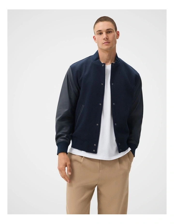 Varsity Bomber Jacket in Blue image 1